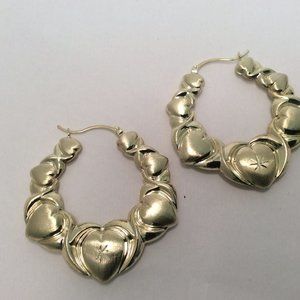 10K SOLID YELLOW Real GOLD Hugs & Kisses Huggie OX XO Heart Hoop Earrings 7.1gr